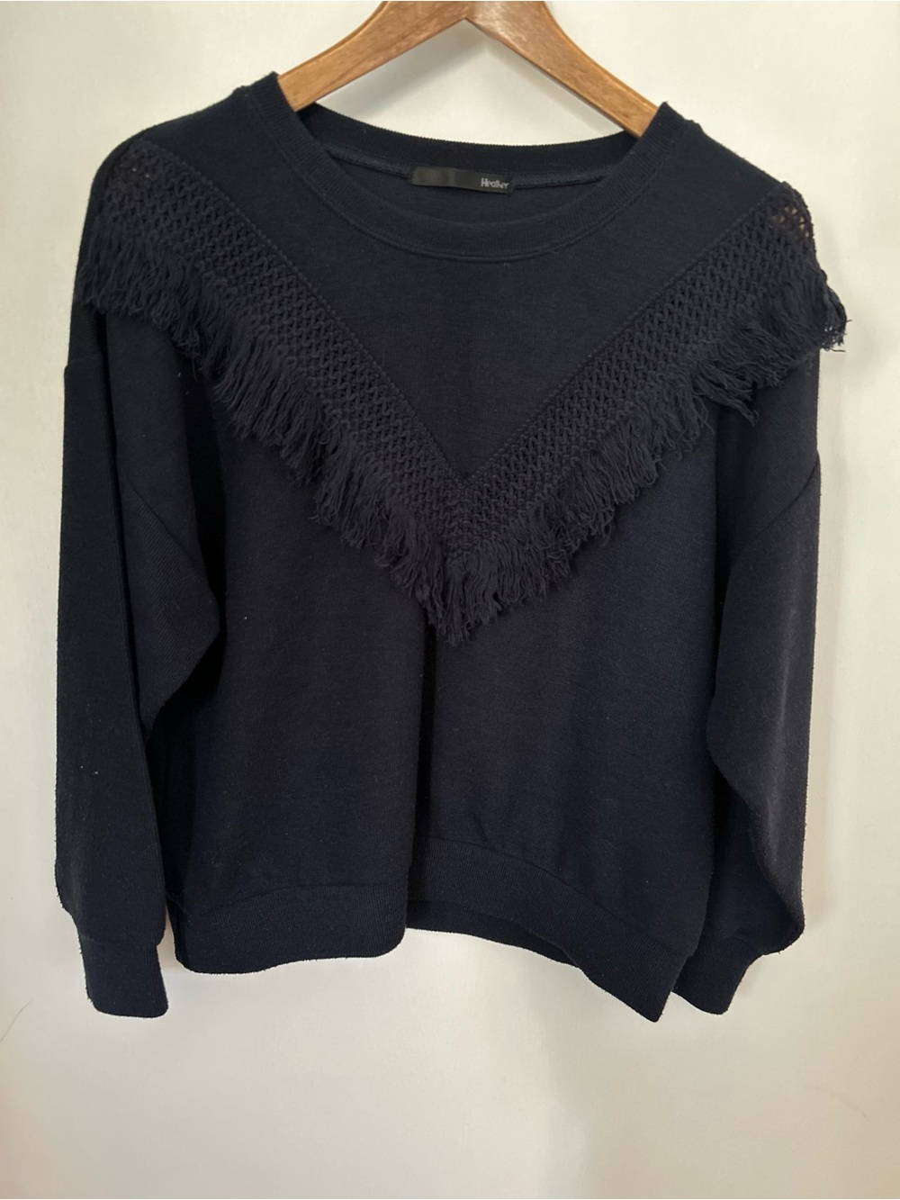 Heather Navy Fringe detail sweatshirt
